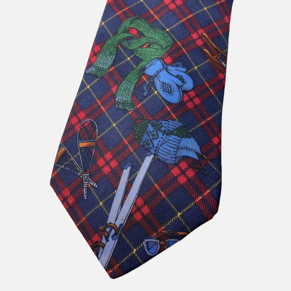 Harry Rosen Silk tie Blue red Holiday - Picture 7 of 8